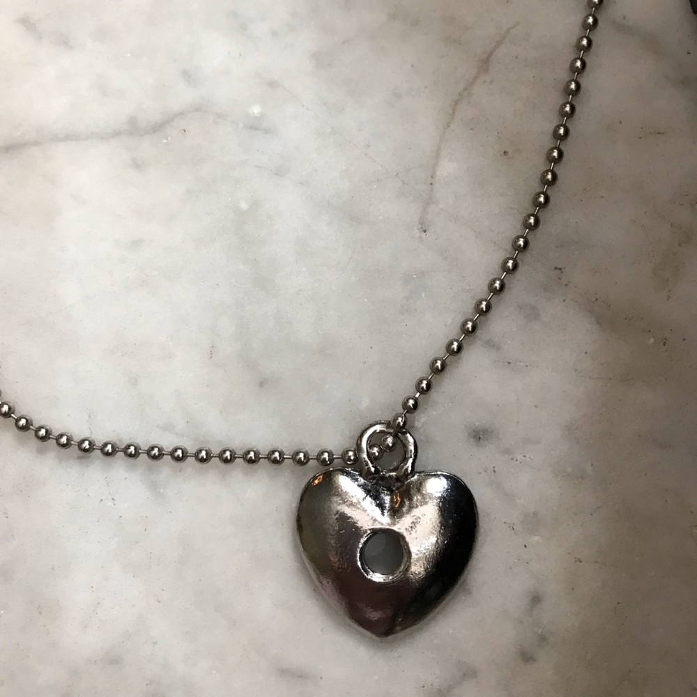 Heart necklace silver with a hole in the heart, long necklace